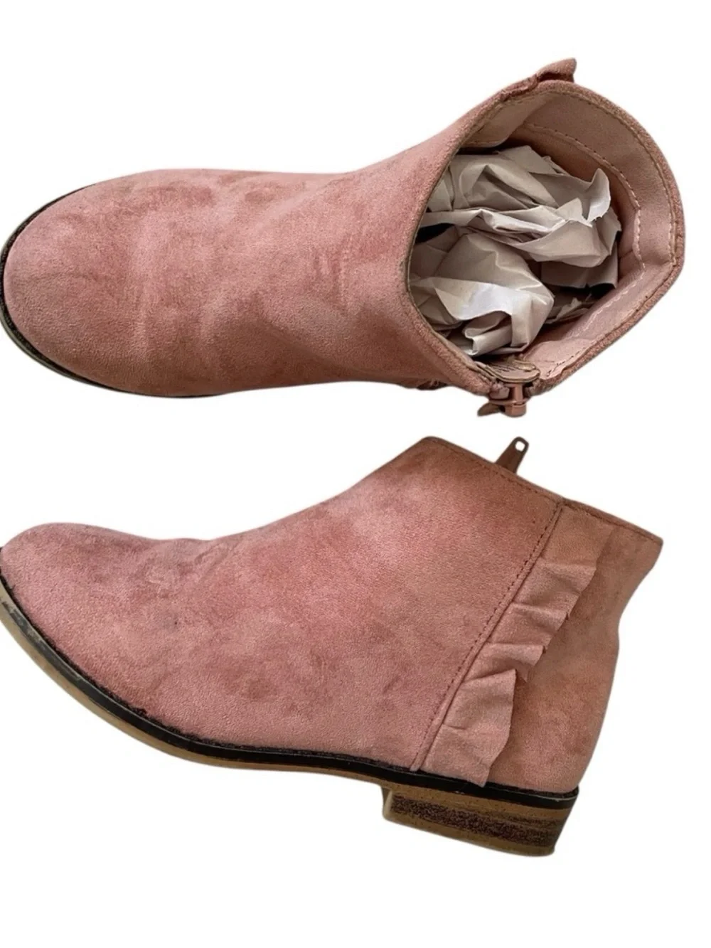Cat & Jack Kids Faux Suede Zipper Ruffle Ankle Boots, Pink Size 11 (Toddler)